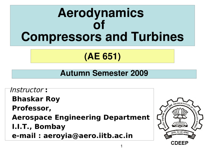 aerodynamics of compressors and turbines