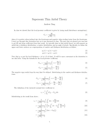 Supersonic Thin Airfoil Theory  Andrew Ning  In class we showed that the local pressure coefficient