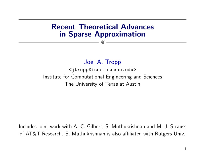 recent theoretical advances in sparse approximation