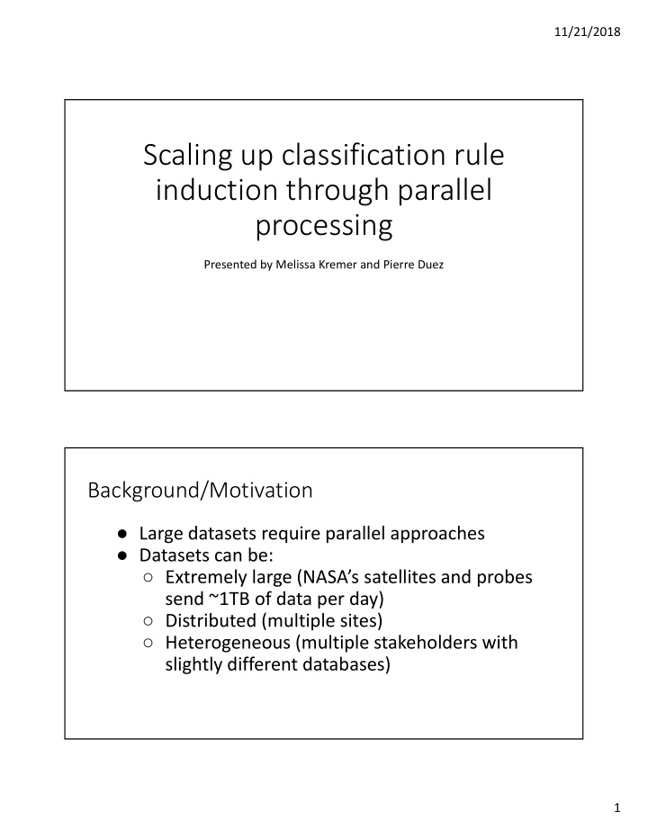 scaling up classification rule induction through parallel