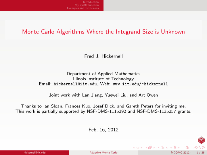 monte carlo algorithms where the integrand size is unknown