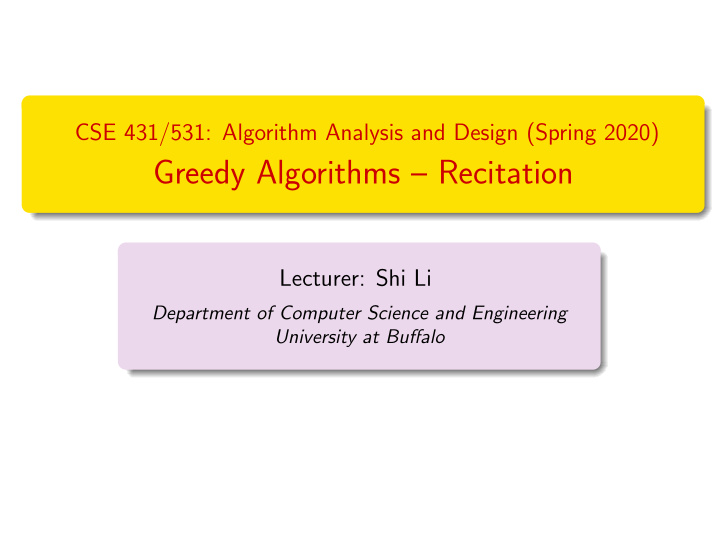 greedy algorithms recitation