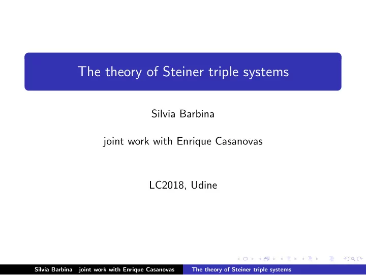 the theory of steiner triple systems