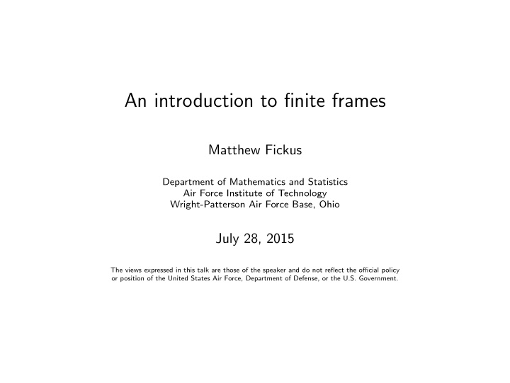 an introduction to finite frames