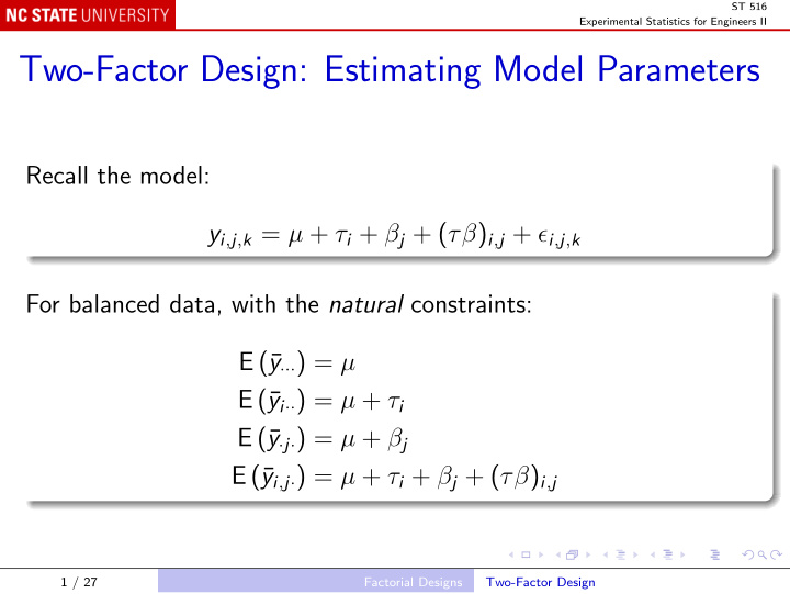 two factor design estimating model parameters