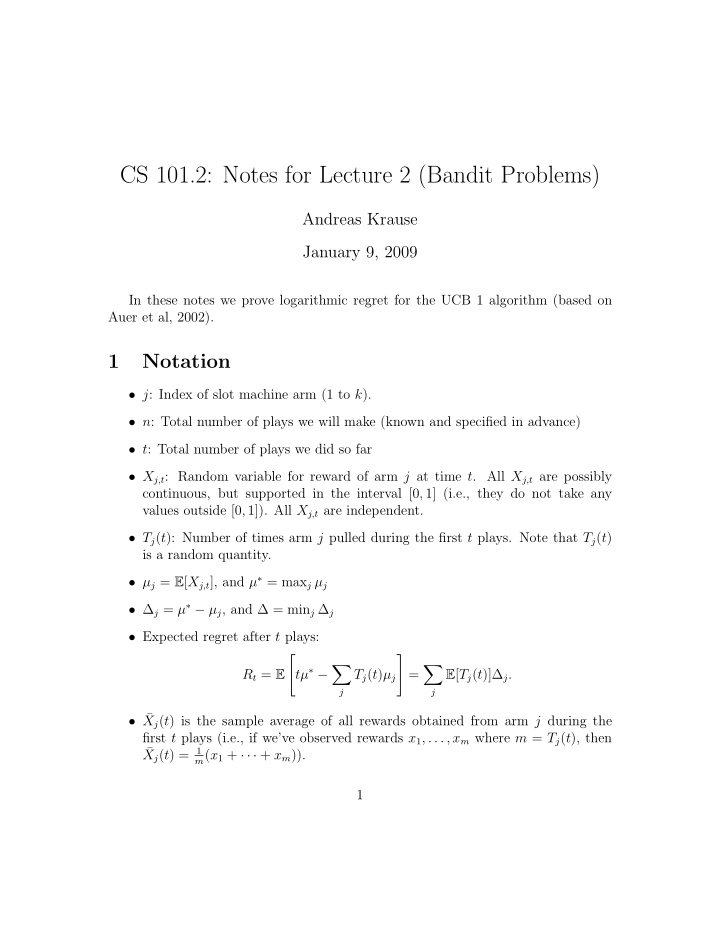 cs 101 2 notes for lecture 2 bandit problems