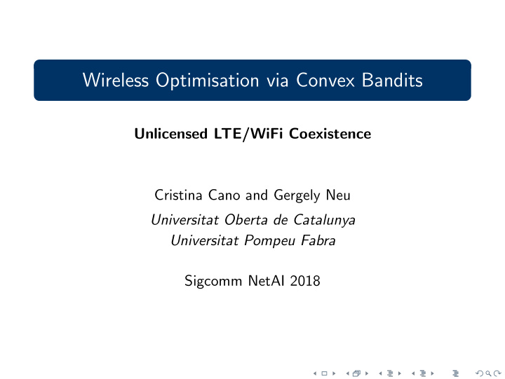 wireless optimisation via convex bandits