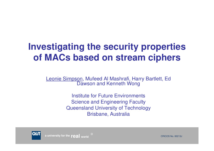 investigating the security properties of macs based on