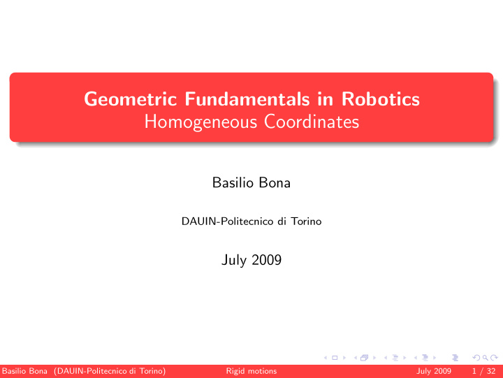 geometric fundamentals in robotics homogeneous coordinates