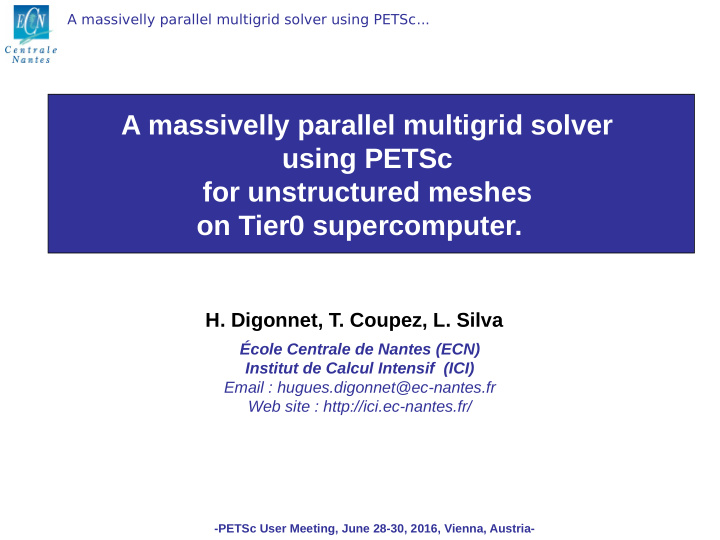 a massivelly parallel multigrid solver using petsc for