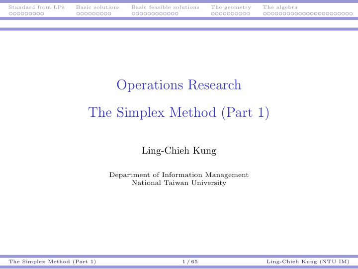 operations research the simplex method part 1