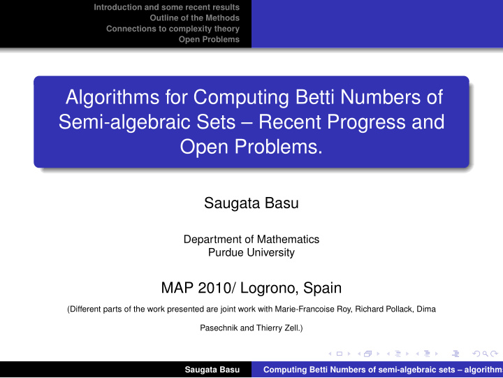 algorithms for computing betti numbers of semi algebraic