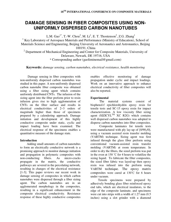 damage sensing in fiber composites using non uniformly