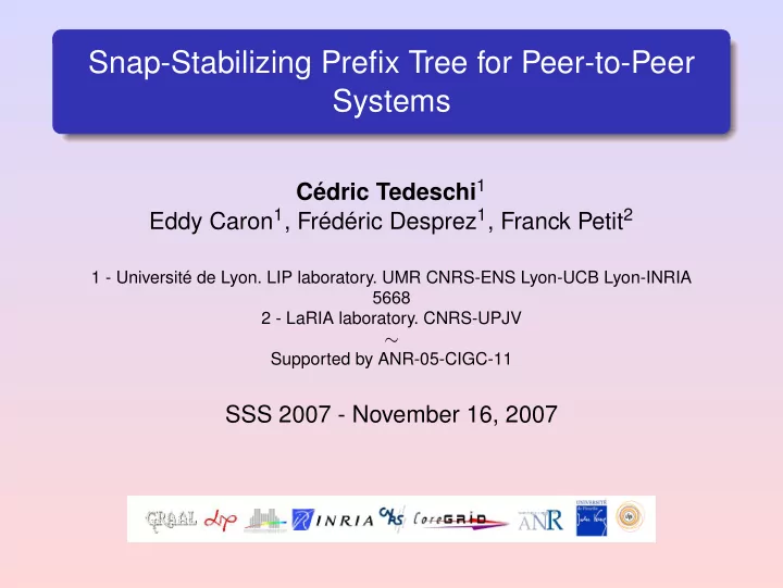 snap stabilizing prefix tree for peer to peer systems