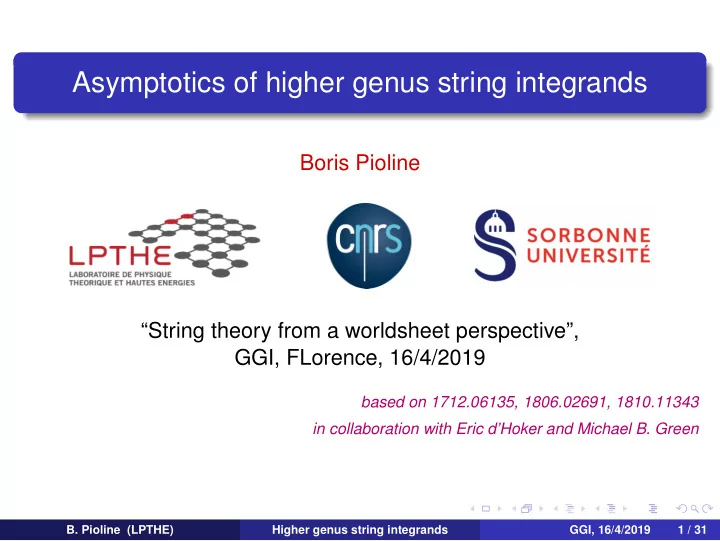 asymptotics of higher genus string integrands