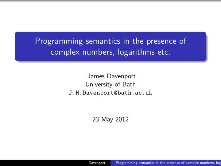 programming semantics in the presence of complex numbers