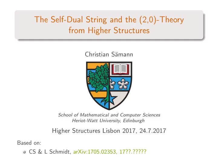 the self dual string and the 2 0 theory from higher