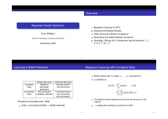Overview  Bayesian Model Selection  Bayesian Learning of CPTs  Dealing with Multiple Models  Chris