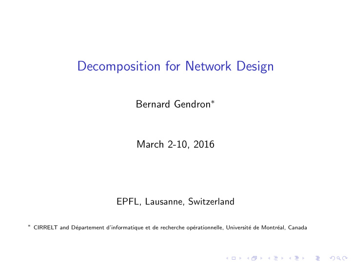 decomposition for network design