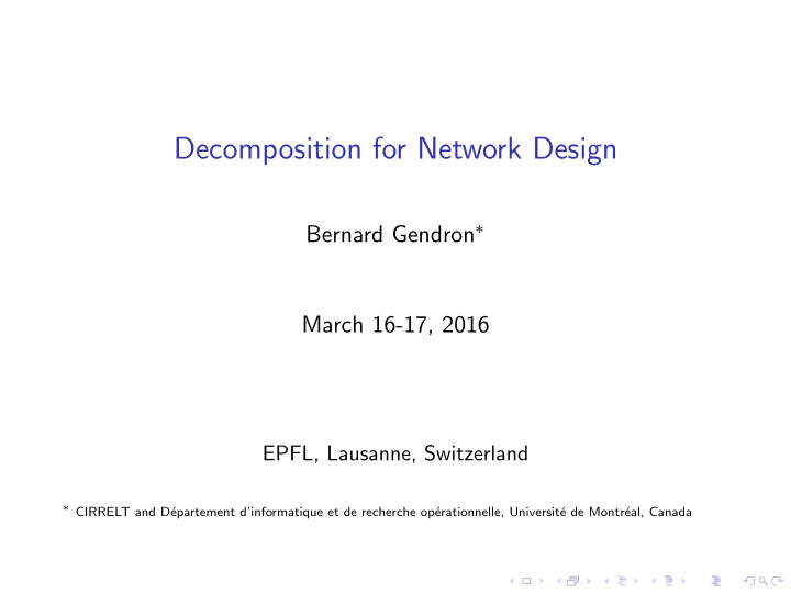 decomposition for network design