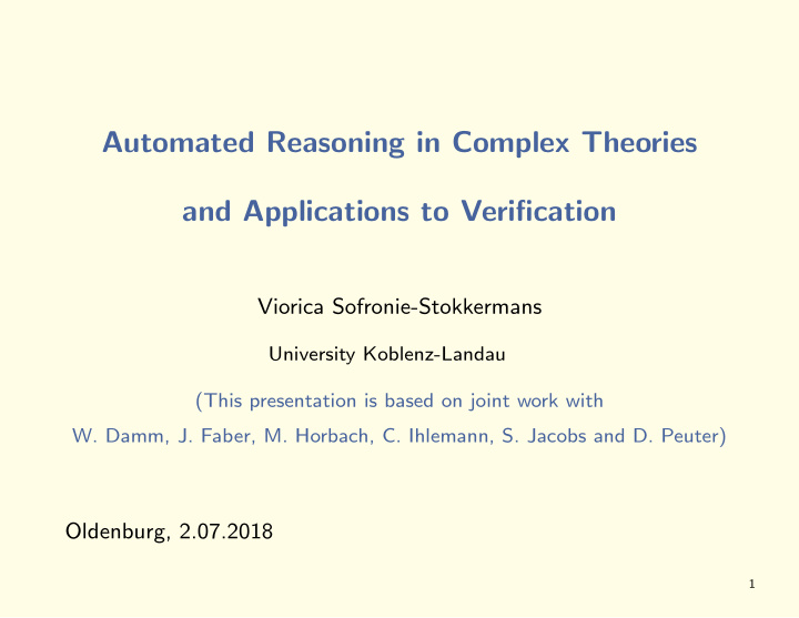 automated reasoning in complex theories and applications