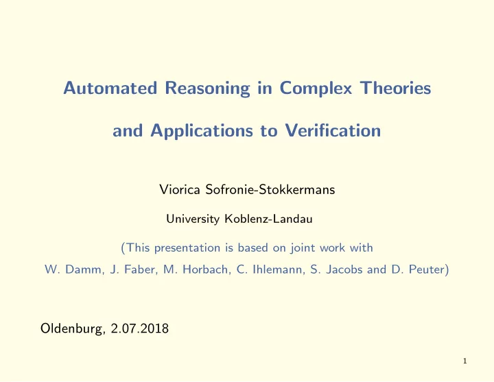 automated reasoning in complex theories and applications