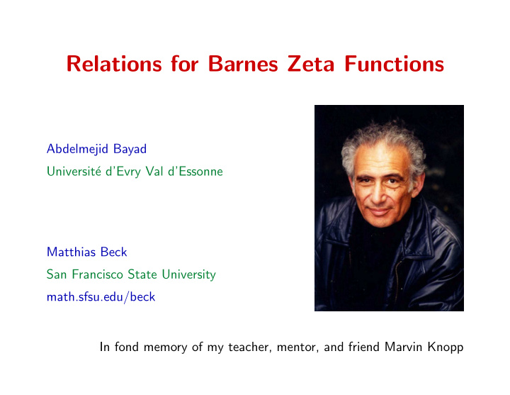 relations for barnes zeta functions