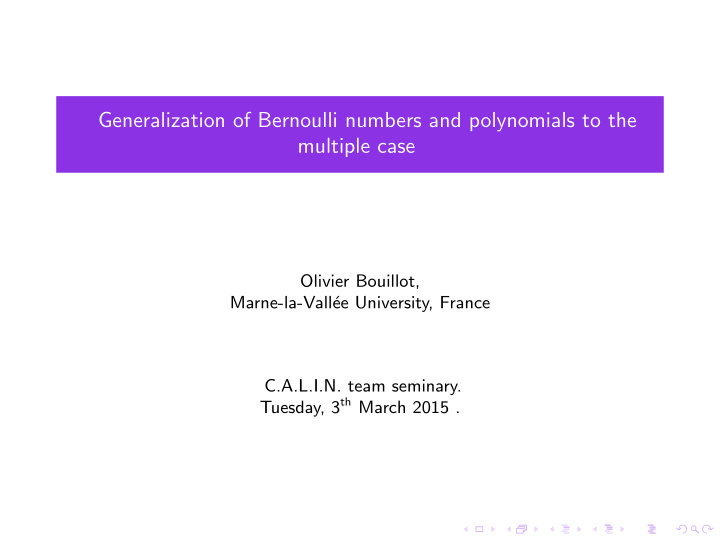 generalization of bernoulli numbers and polynomials to