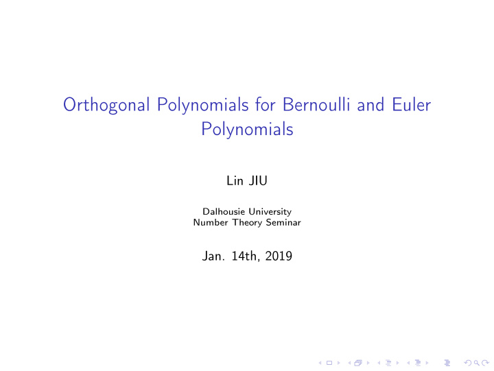 orthogonal polynomials for bernoulli and euler polynomials