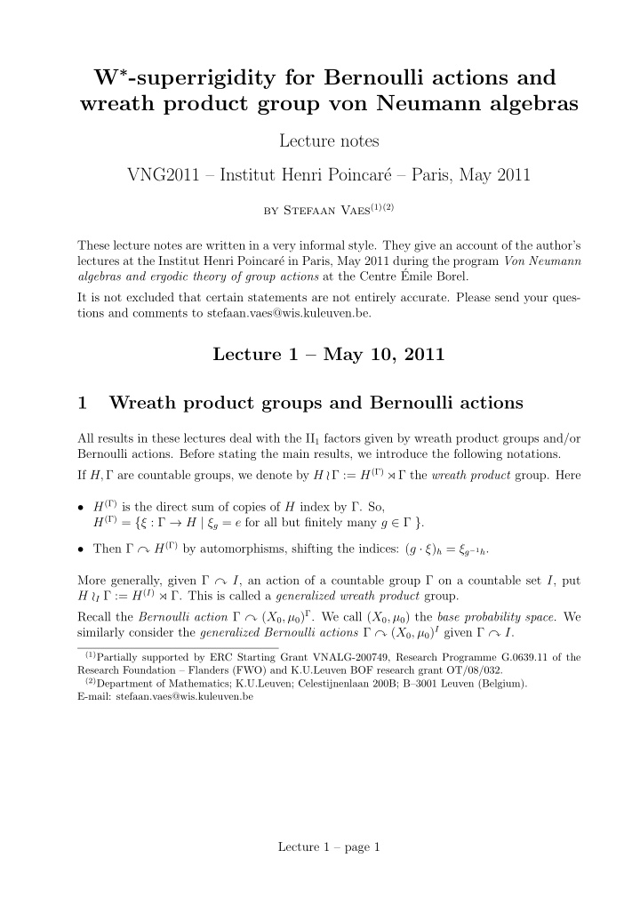 w superrigidity for bernoulli actions and wreath product