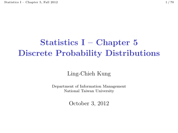 statistics i chapter 5 discrete probability distributions
