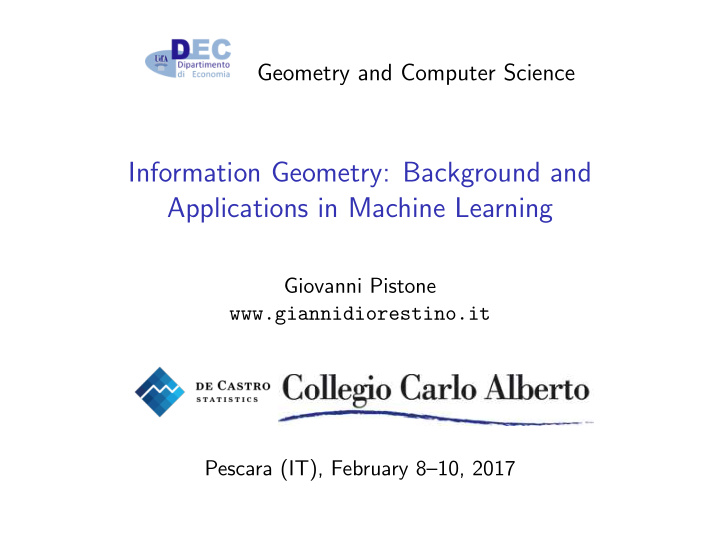 information geometry background and applications in