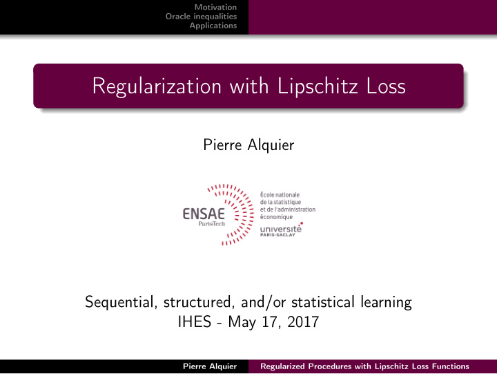 regularization with lipschitz loss