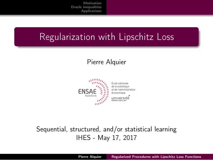 regularization with lipschitz loss