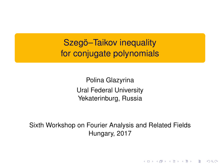 szeg taikov inequality for conjugate polynomials