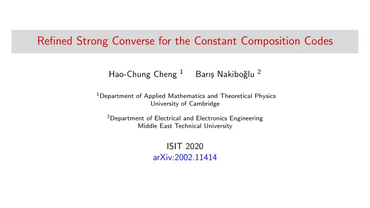 refined strong converse for the constant composition codes