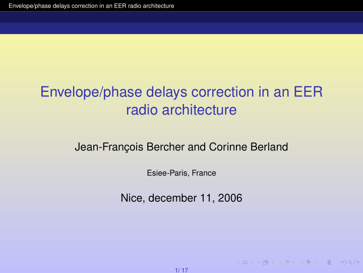 envelope phase delays correction in an eer radio