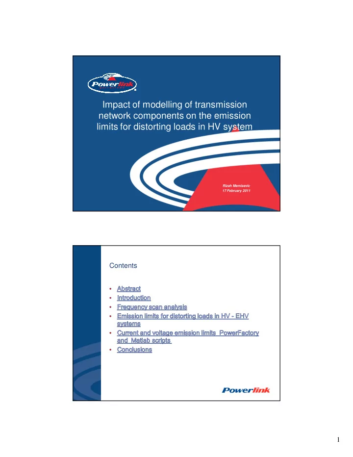 impact of modelling of transmission network components on