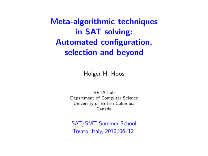 meta algorithmic techniques in sat solving automated