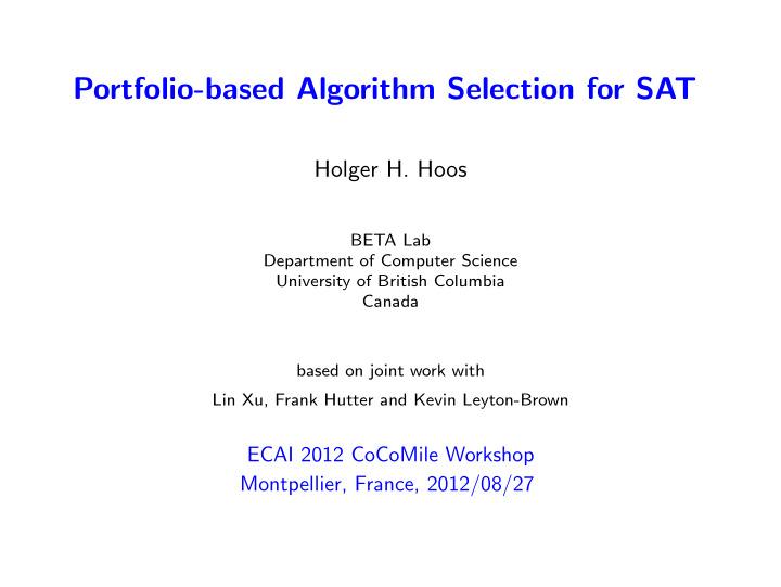 portfolio based algorithm selection for sat