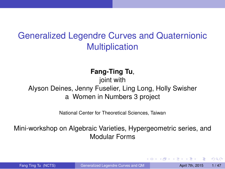 generalized legendre curves and quaternionic
