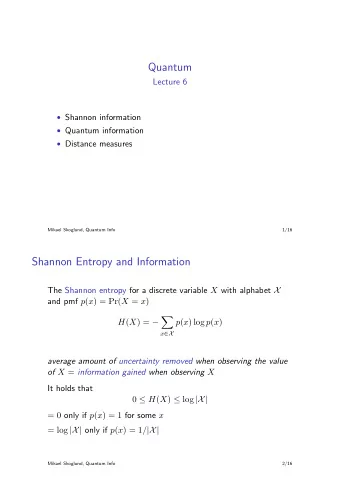 Quantum  Lecture 6  Shannon information  Quantum information  Distance measures  Mikael