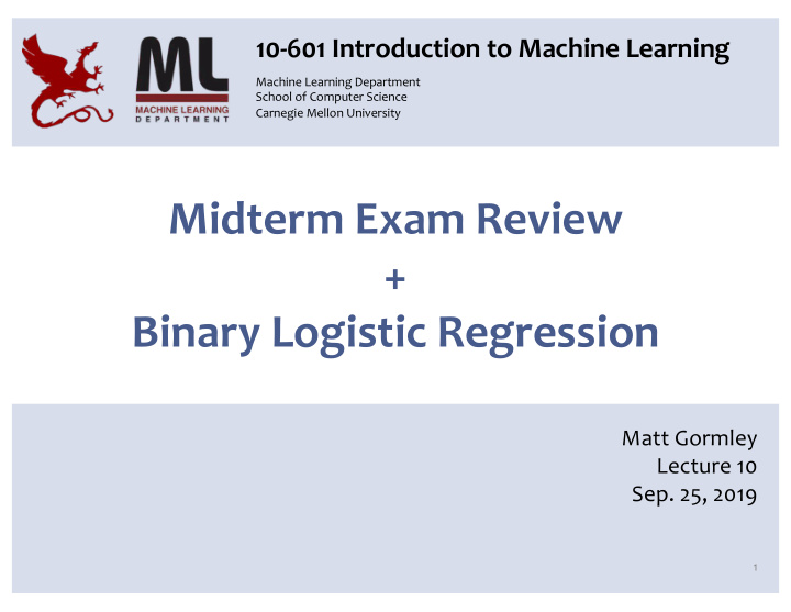midterm exam review binary logistic regression