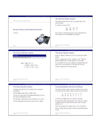 The Decimal Number System  ICS3U: Introduction to Computer Science  The number system that we use