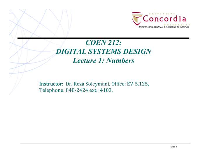 coen 212 digital systems design lecture 1 numbers