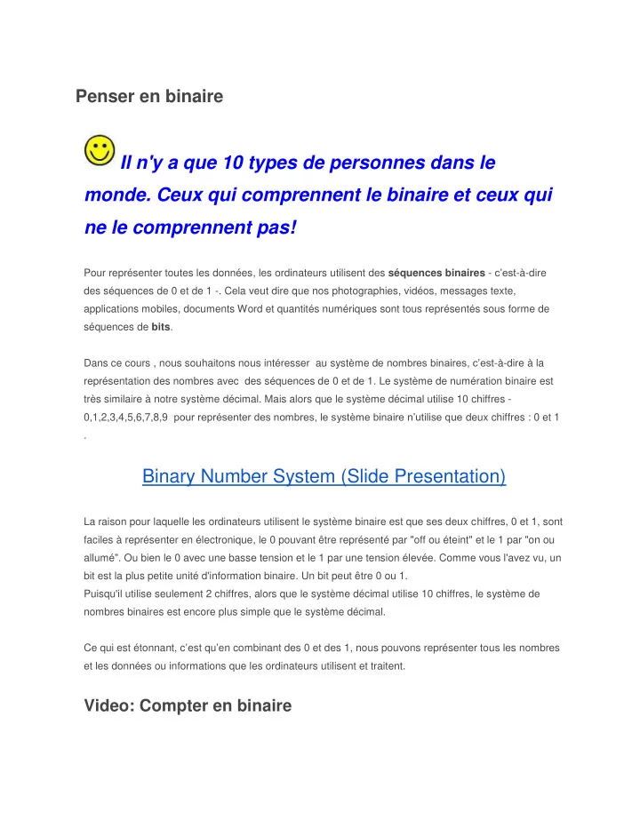 il n y a que 10 types de personnes dans le monde ceux qui