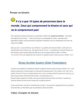 Il n'y a que 10 types de personnes dans le  monde. Ceux qui comprennent le binaire et ceux qui  ne