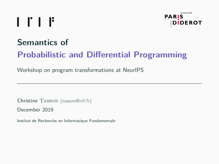 semantics of probabilistic and differential programming
