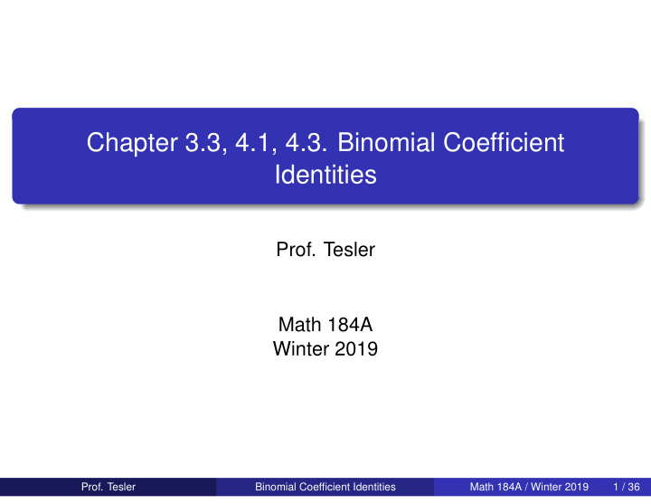 chapter 3 3 4 1 4 3 binomial coefficient identities
