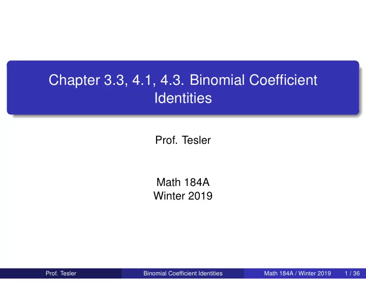 chapter 3 3 4 1 4 3 binomial coefficient identities
